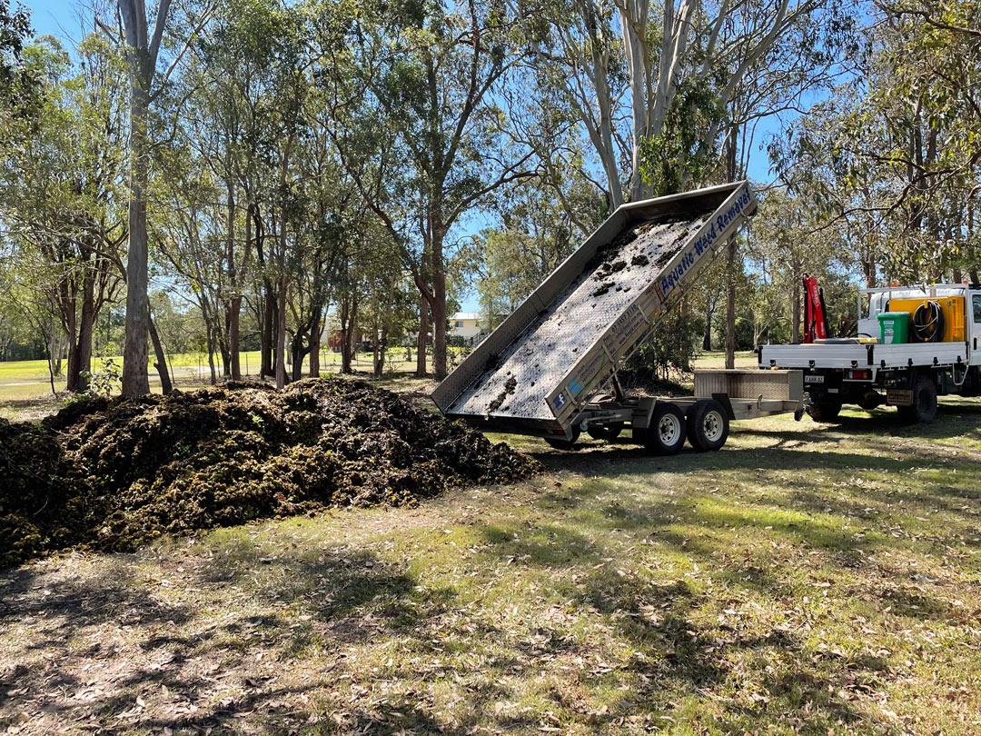 Weeds being dumped after Truxor pulls them out water way